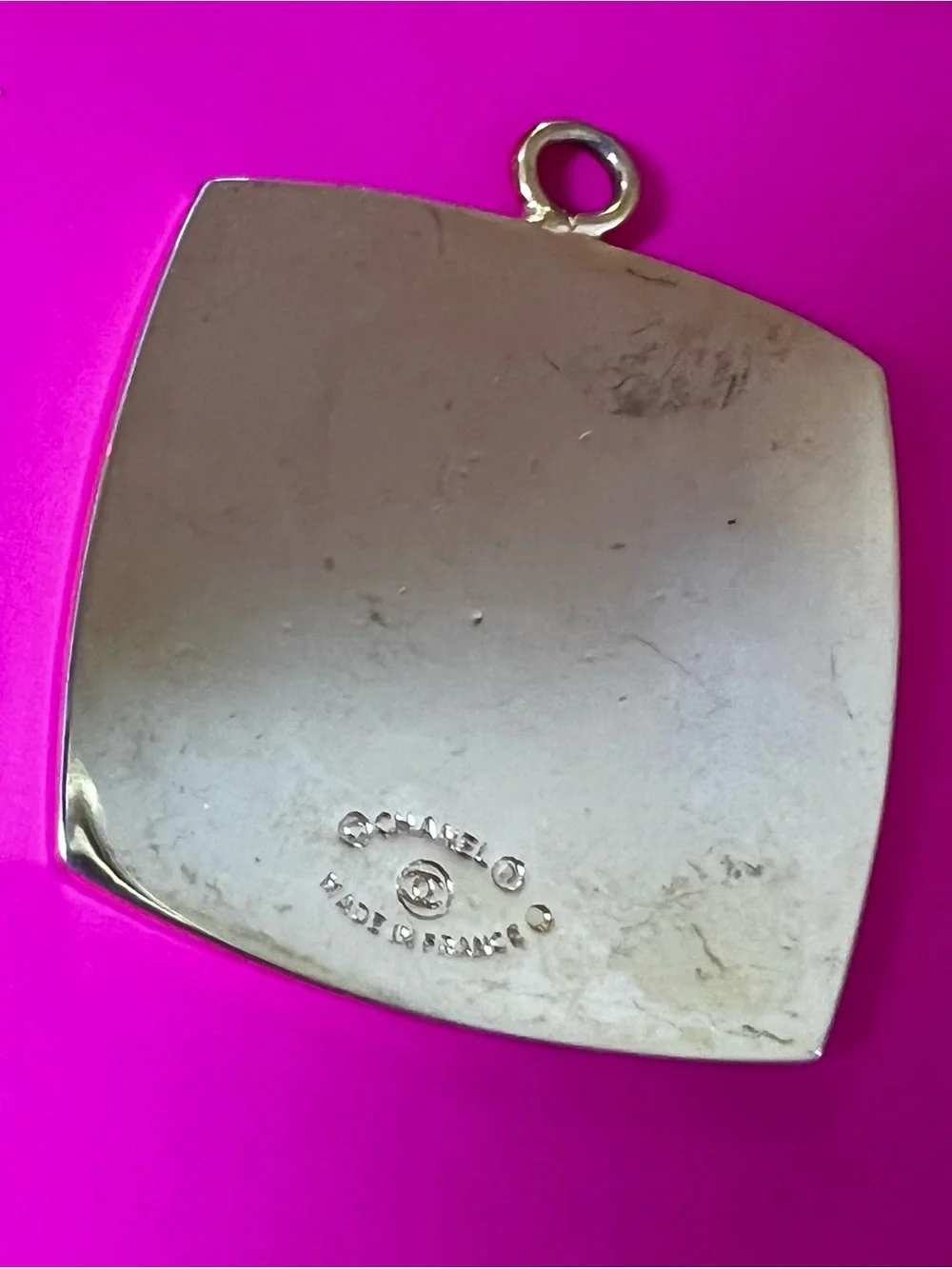 CHANEL Gold-Tone Pendant only. Gold with Black Enamel CC Motif